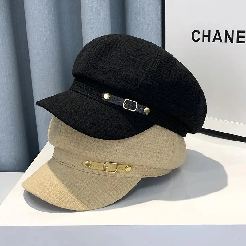 Women's Octagonal Newsboy Beret Textured Flat Cap Hat