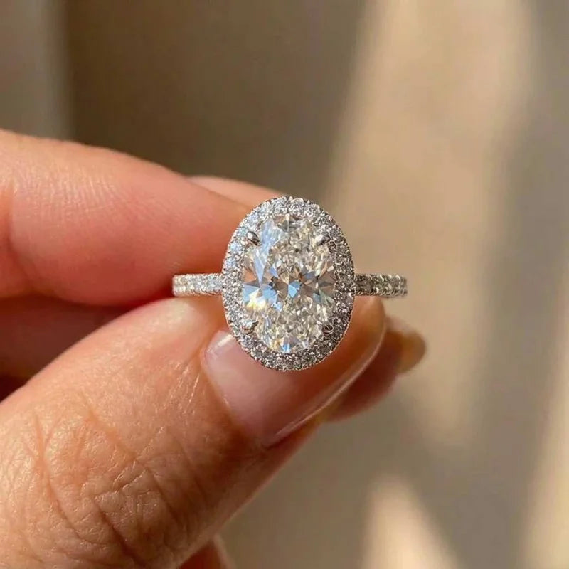 925 Sterling Silver Oval Wedding Rings For Women Luxury Promise Engagement Bridal Fine Jewelry Cubic Zirconia Anniversary Ring