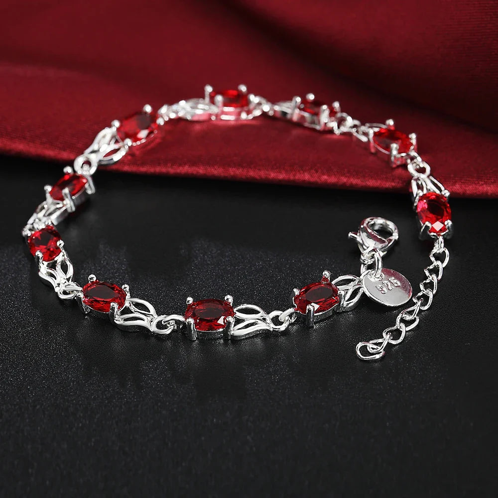 925 Sterling Silver Ruby Sapphire Amethyst Gemstone Bracelets Woman Wedding Jewelry Accessories Wholesale Jewellery