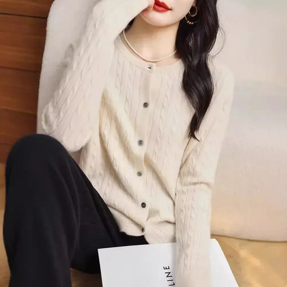 Women's Cable Knit Button Down Cardigan Sweater - Image 5