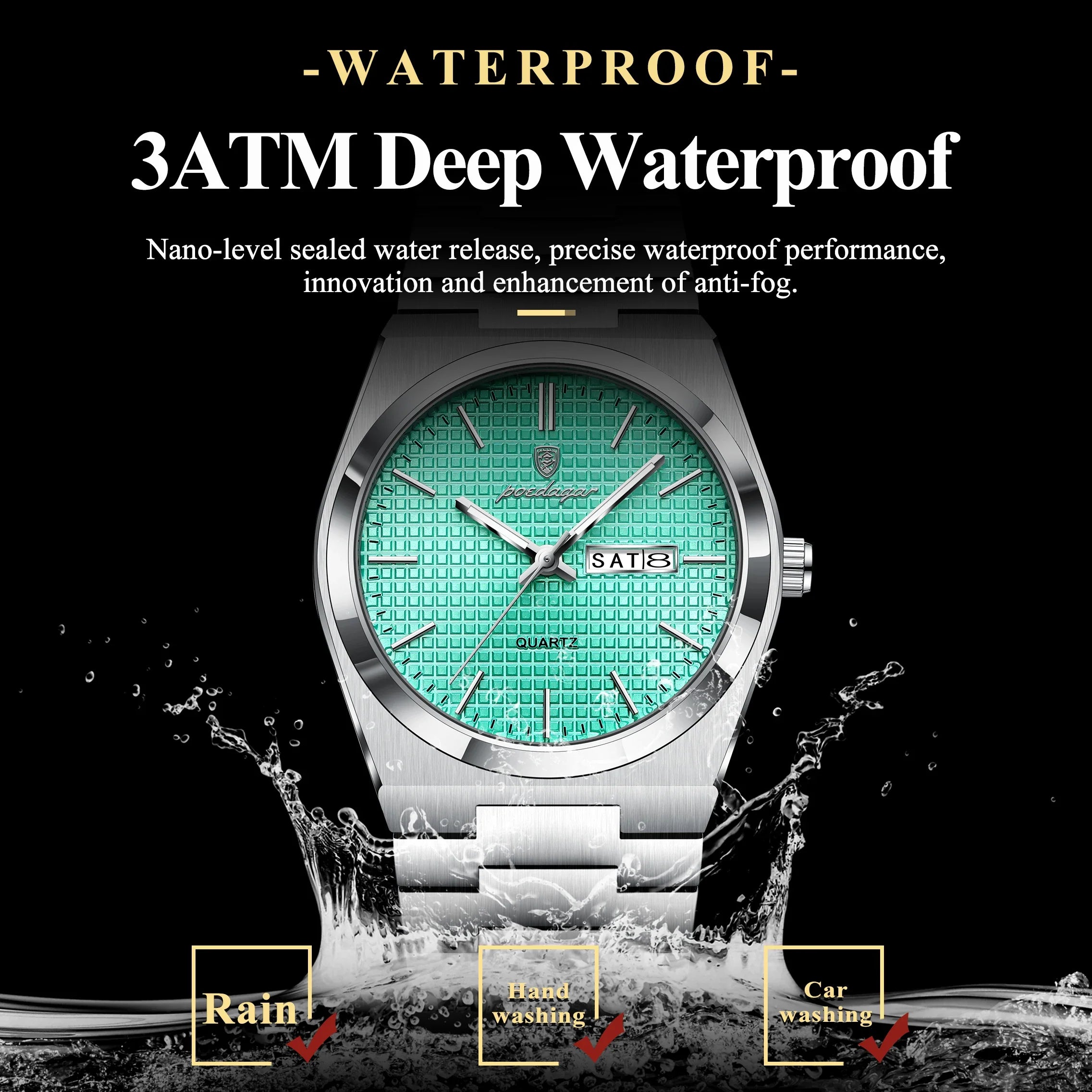 POEDAGAR Top Business Man Watch Luminous Waterproof Stainless Steel Men Wristwatch Date Week Quartz Fashion Casual Men's Watches