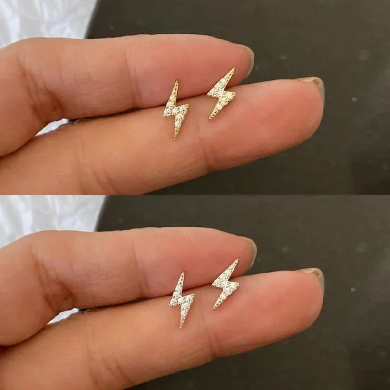 Delicate Lightning Shape Ear Studs for Women Dazzling Tiny Zirconia Earrings Daily Wearable Accessories Exquisite Girl