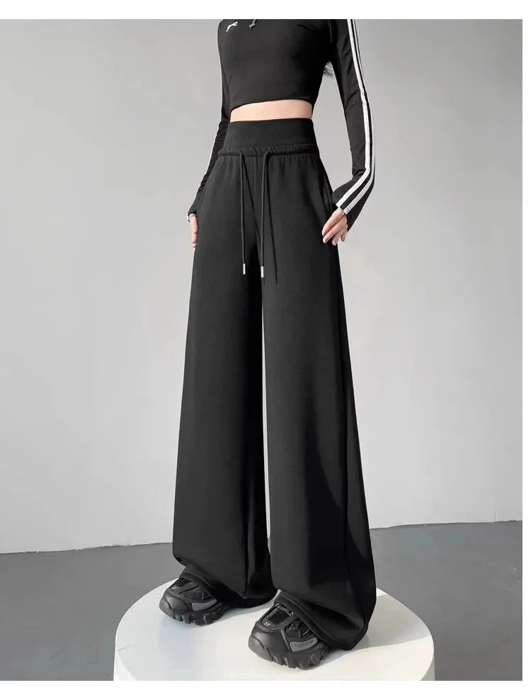 Women's Relaxed Fit Gray High-Waist Wide-Leg Pants