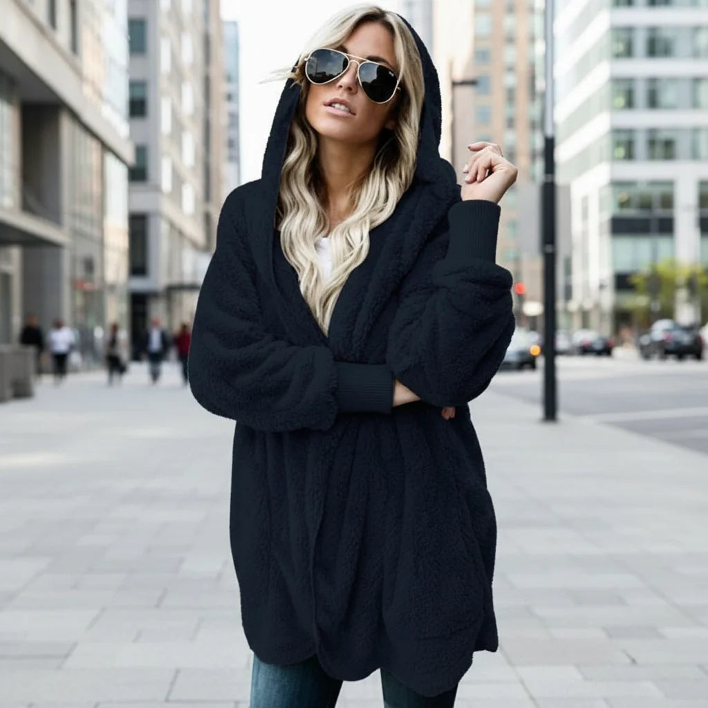 Women's Plush Double Fleece Hooded Cardigan Jacket Oversized