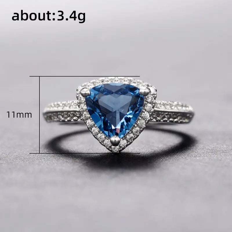 925 Sterling Silver Luxury Dark Blue Zircon Triangle Rings for Women Fashion Classic Engagement Wedding Jewelry Anniversary Gift