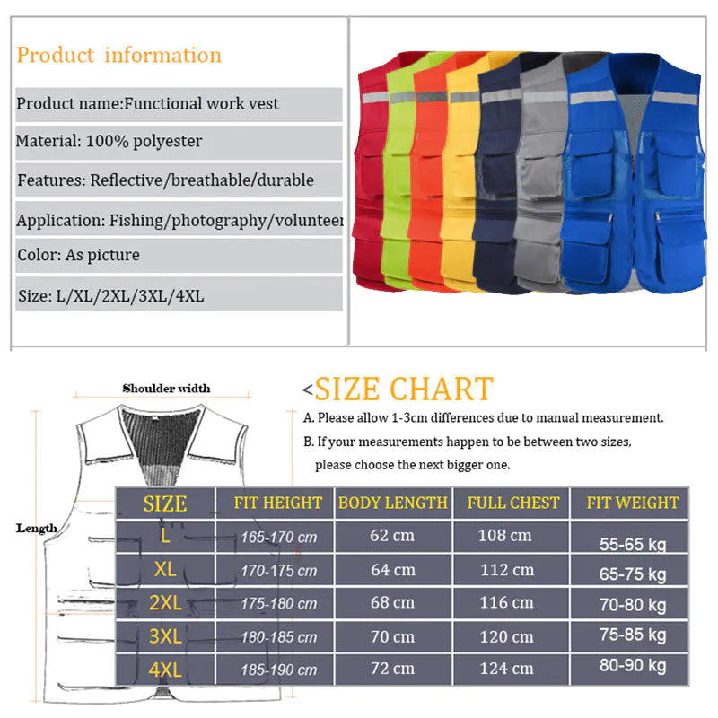 Men's Reflective Safety Vest with Multi-Pocket Mesh Design