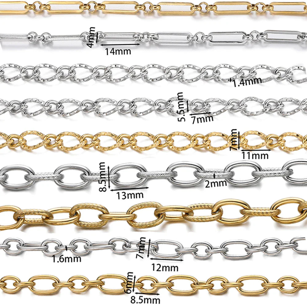 1Meter/Pack 304 Stainless Steel Knot Gold Steel Color Handmade Chains for DIY Necklace Bracelets Jewelry Making Accessories