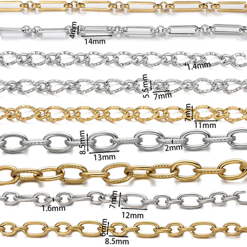 1Meter/Pack 304 Stainless Steel Knot Gold Steel Color Handmade Chains for DIY Necklace Bracelets Jewelry Making Accessories
