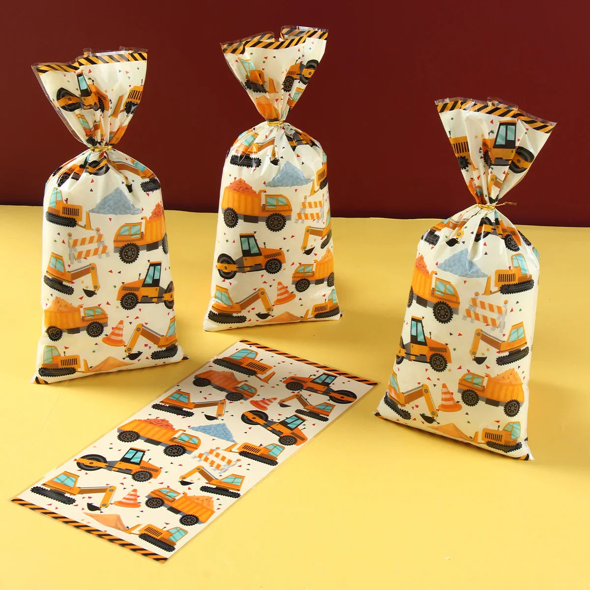 Construction Candy Bags Heat Sealable Treat Cookie Candy Goodie Bags Engineering Vehicle Birthday Party Supplies Baby Shower