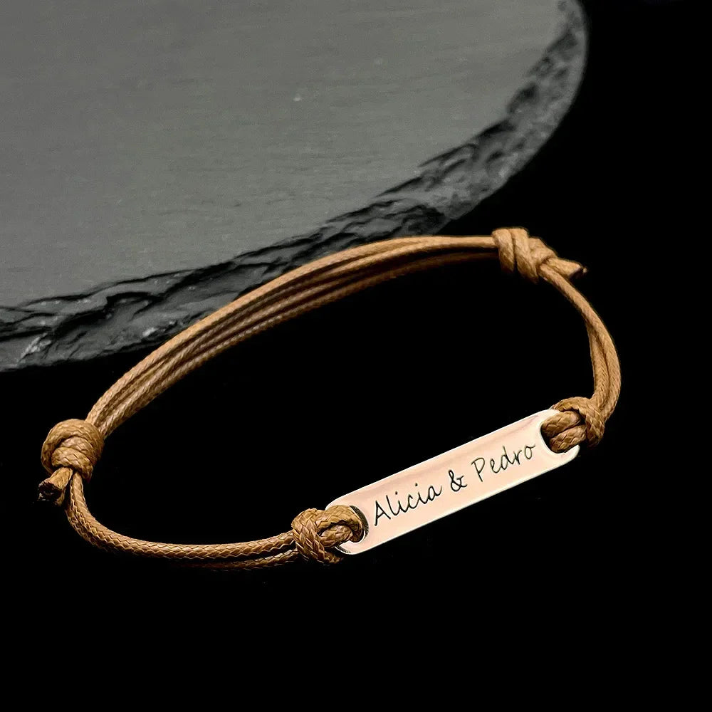 Personalized Custom Name Stainless Steel Bracelet Women Leather Rope Adjustable Bracelet Couple Bangle Valentine's Day Jewelry