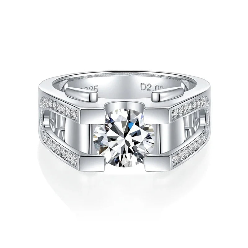 NeeTim 1ct 2ct Moissanite Ring For Men 925 Sterling Silver with White Gold Plated Wedding Band Man Rings Luxury Fine Jewelry