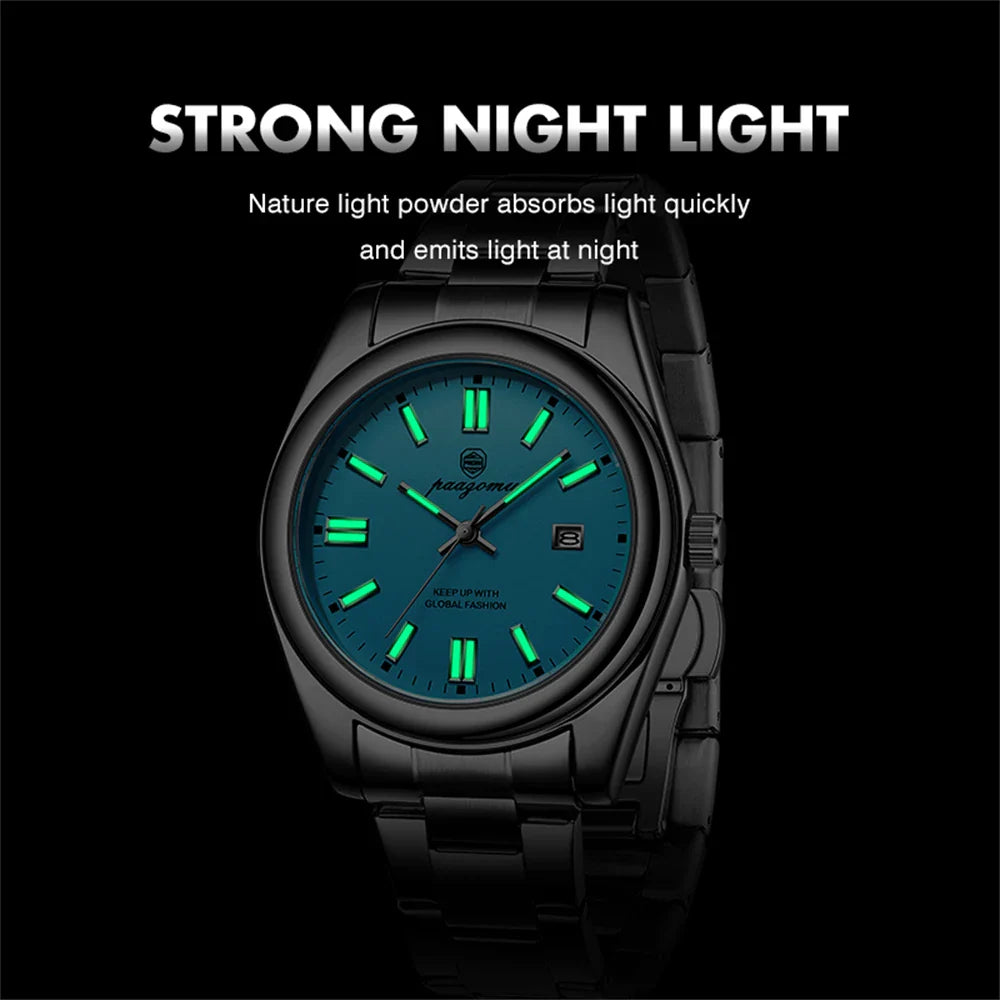 PAAZOMU Classic Casual Quartz Watch Men Waterproof Luminous Dial Business Dress Wristwatch Comfortable Band Analog Display Gift