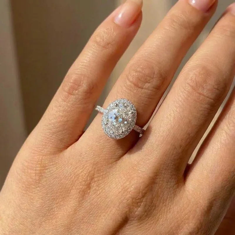 925 Sterling Silver Oval Wedding Rings For Women Luxury Promise Engagement Bridal Fine Jewelry Cubic Zirconia Anniversary Ring