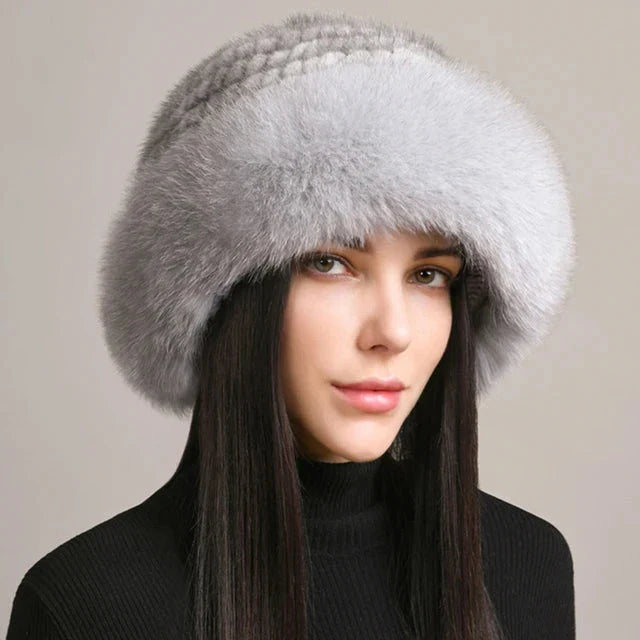 Women’s Luxury Faux Fur Knit Beanie Soft Winter Hat