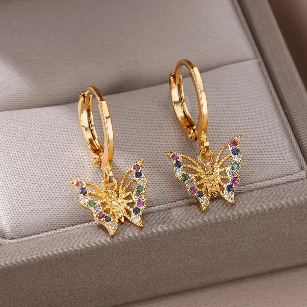 Zircon Butterfly Pendientes EarringsFor Women Stainless Steel Gold Color Butterfly Earring Trend Girl y2k Jewelry aretes mujer