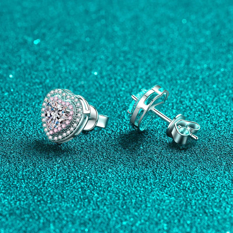 NeeTim 0.5ct Moissanite Earrings for Women Heart Shaped Lab Diamond Ear Studs 925 Sterling Silver Party Wedding Fine Jewelry