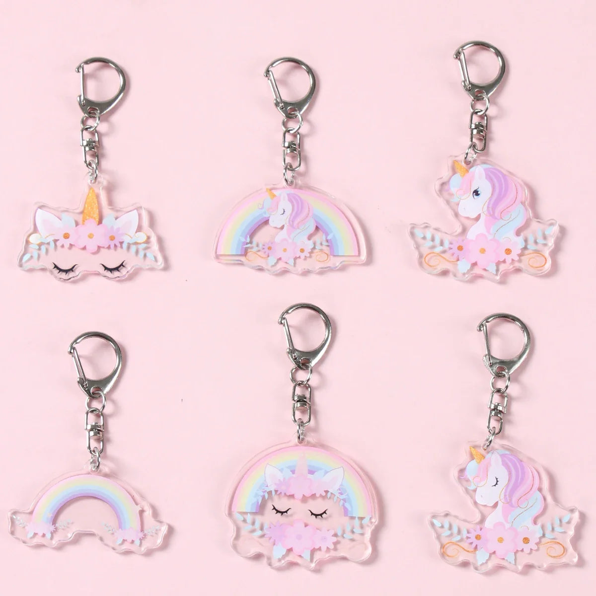 6pcs Rainbow Unicorn Acrylic Keychain Pendant Unicorn Birthday Party Decoration Kids Gifts Baby Shower Wedding Party Favors