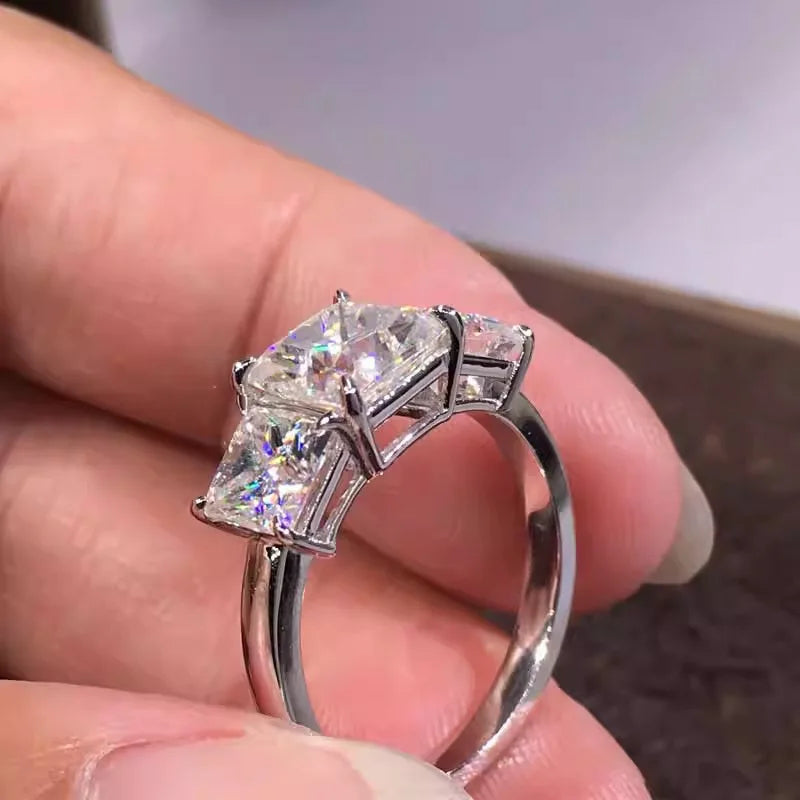 925 Sterling Silver Eternity Princess Square Cubic Zirconia Crystal Rings Women's Wedding Engagement Luxury Classic Lady Jewelry