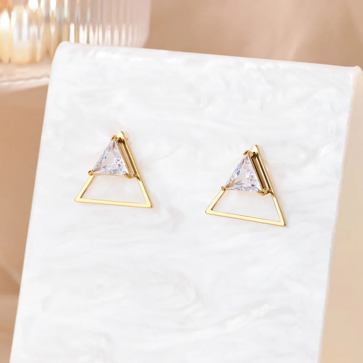 Zircon Geometric Hoop Earrings for Women Stainless Steel Gold Color Piercing Earring 2025 New Fashion Wedding Couple Jewelry
