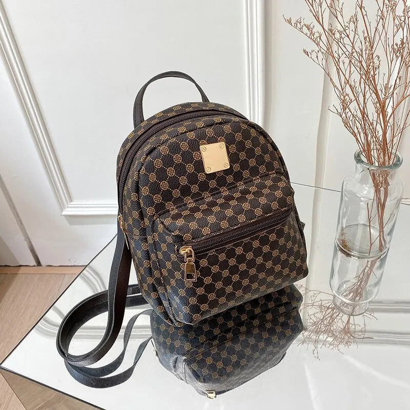 Women's Classic Patterned Backpack - Dark Brown & Pink - Image 5