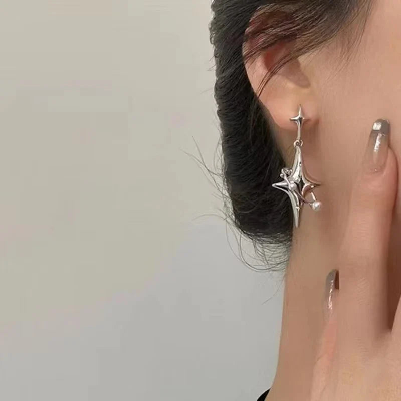 Y2K Star Drop Earrings Cool Girl Harajuku Creative Planet Pearl Crystal Stars Earings Korean Fashion for Women PunkJewelry