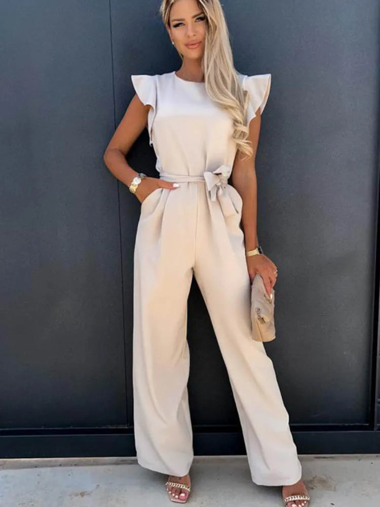 Summer Short Sleeve Wide Leg Jumpsuit for Women Elegant Romper Vintage Streetwear Jumpsuits Overalls Women Jump Suit Woman