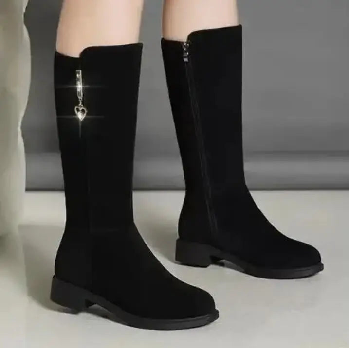 Women's Black Mid-Calf Winter Boots with Heart Zipper Detail - Image 14