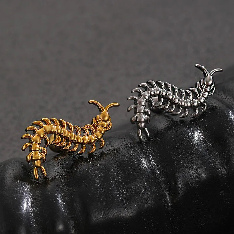 A Personalized Stainless Steel Centipede Earring, Trendy Men's and Women's Hip-hop Rock Avant-garde Jewelry Ear Studs