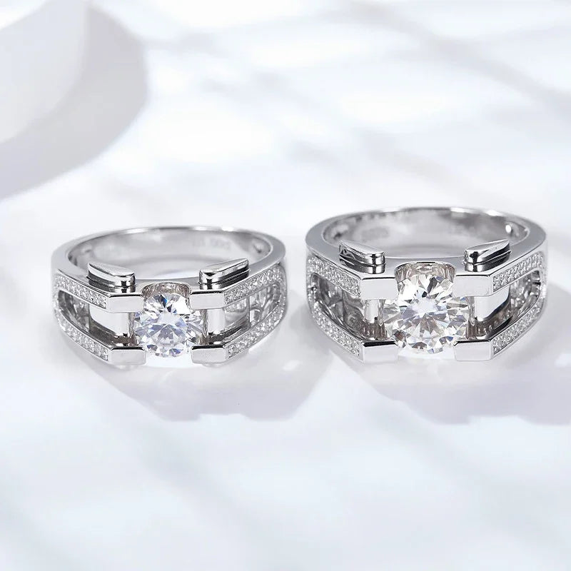 NeeTim 1ct 2ct Moissanite Ring For Men 925 Sterling Silver with White Gold Plated Wedding Band Man Rings Luxury Fine Jewelry