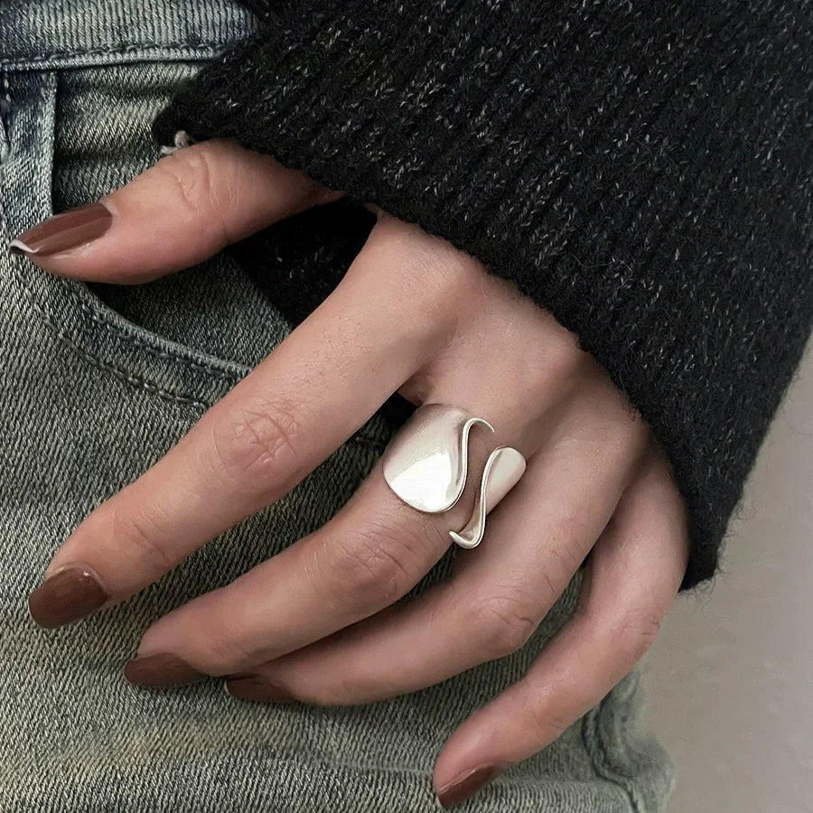 925 Sterling Silver Rings for Women Couple Minimalist Handmade Simple Big Open Ring Party Prevent Allergy Jewelry Holiday Gifts
