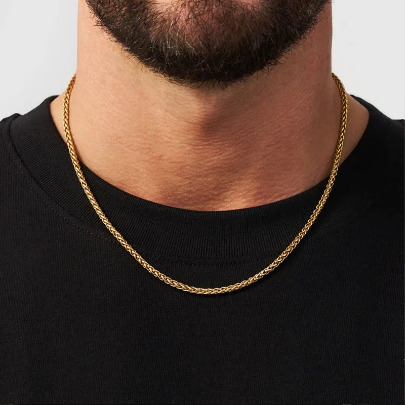 Hot Selling Hypoallergenic Stainless Steel Wheat Chain Men Chain Necklace Design with 18k Gold Plated