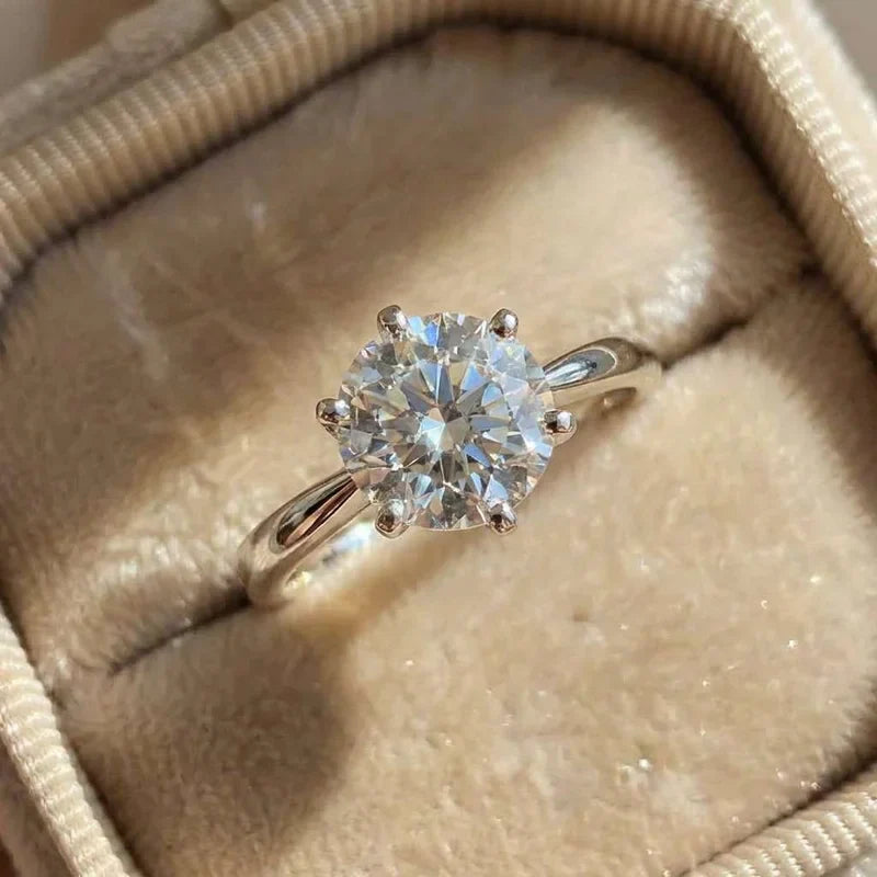 925 Sterling Silver Six Claw Cubic Zirconia Wedding Ring for Women Simple Elegant Engagement Proposal Rings Gift Fashion Jewelry
