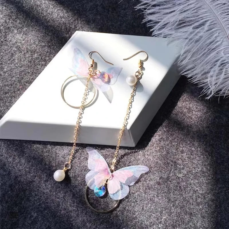 Elegant Purple Glass Butterfly Long Tassel Earrings for Women Delicate Rhinestone Crystal Insect Earrings Luxury Party Jewelry