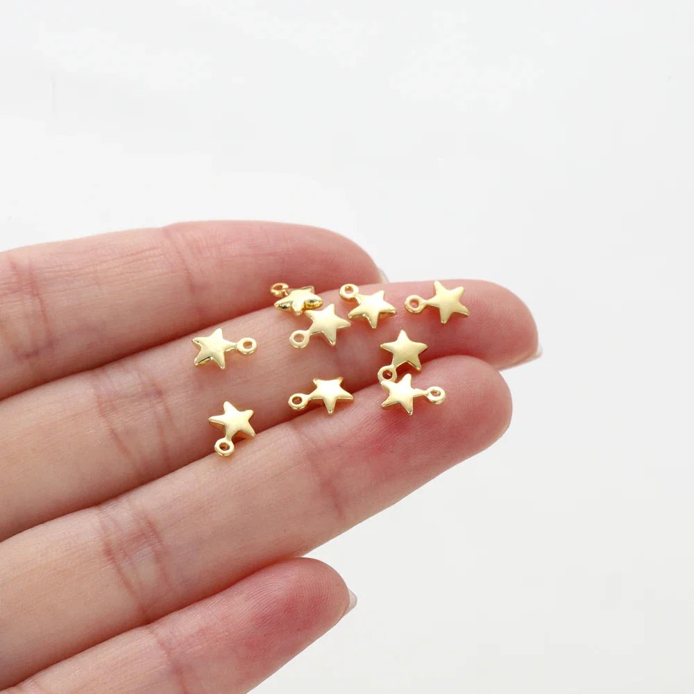 20pcs/lot 5x7MM Hole 1.0MM 14K 18K Gold Color Plated Brass Small Star Charms High Quality Pentant For Diy Jewelry Accessories