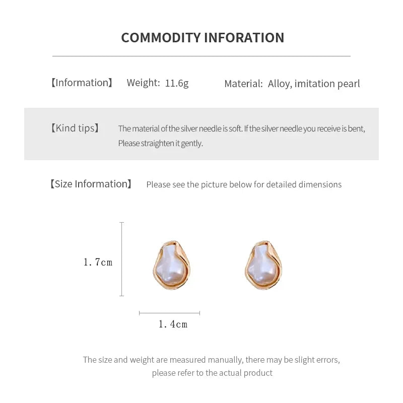 Irregular Baroque Pleated Imitation Pearl Stud Earrings For Women French Retro Temperament Earrings Gentle Jewelry Accessories