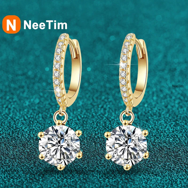 NeeTim 0.5ct 1ct Moissanite Drop Earrings S925 Sterling Silver with Gold Plated Wedding Jewelry With Certificate Hoop Earrings