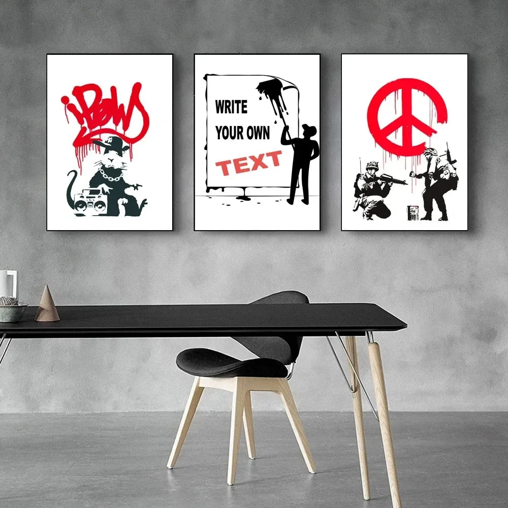 Girl and Red Balloon Banksy Art Nordic Characters Canvas Painting  Mural  Poster Living Room Bedroom Bar Home Decoration