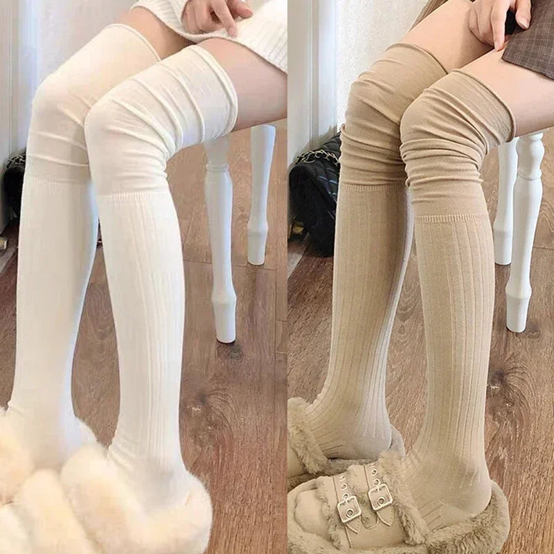 Stylish Ribbed Knee High Socks for Women - Polyester Cotton - Image 14