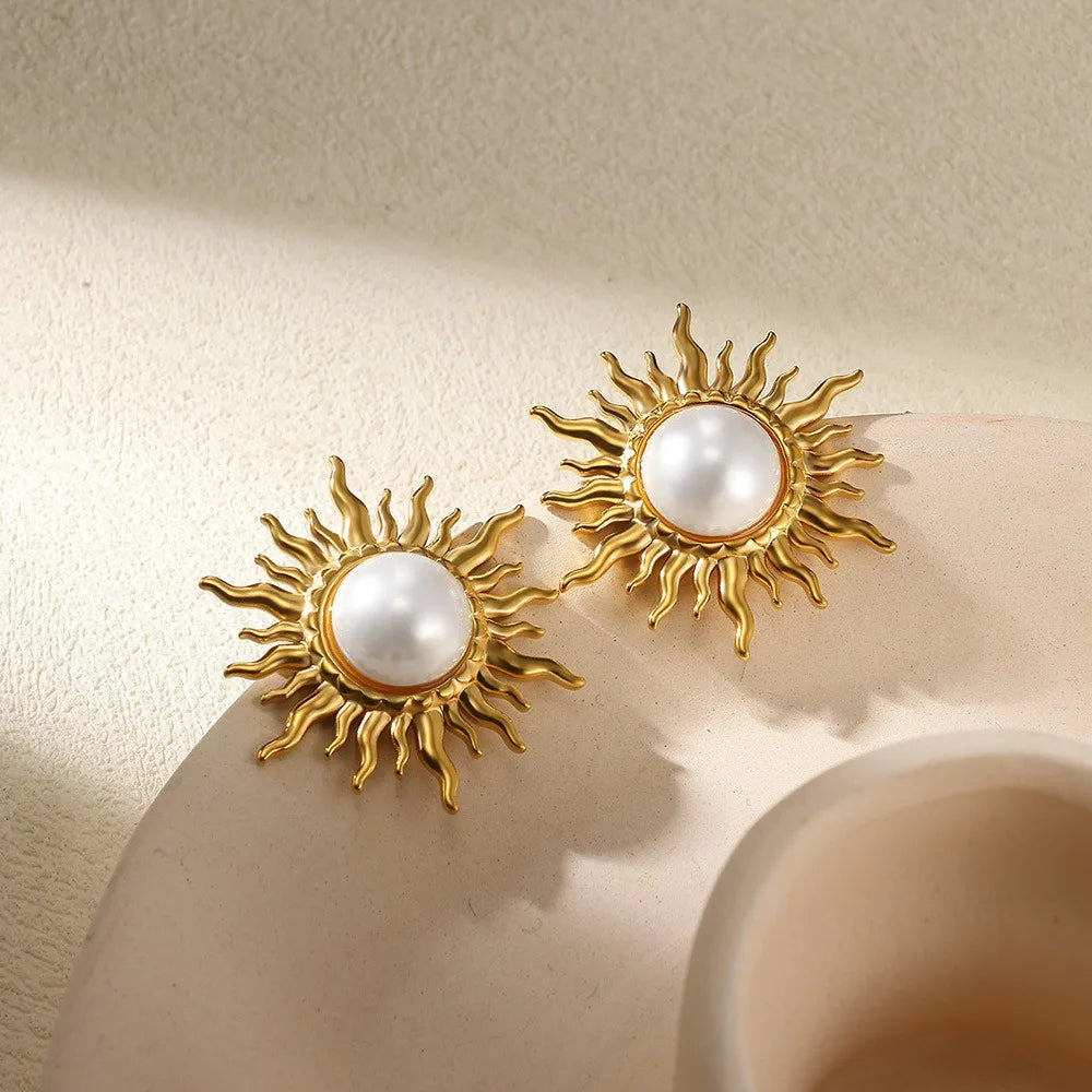 Vintage Stainless Steel Sun Earrings For Women Bohemian Sun Shine Earrings Irregular Fan Shaped Earrings Jewelry Party Gifts