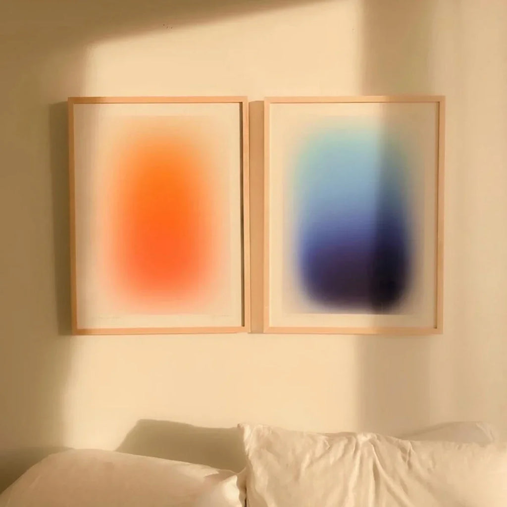 Modern , Minimalist, Wall Art, Gradient Swoosh Blue Orange, HD Canvas Print Poster, Home Living Room, Room Decoration