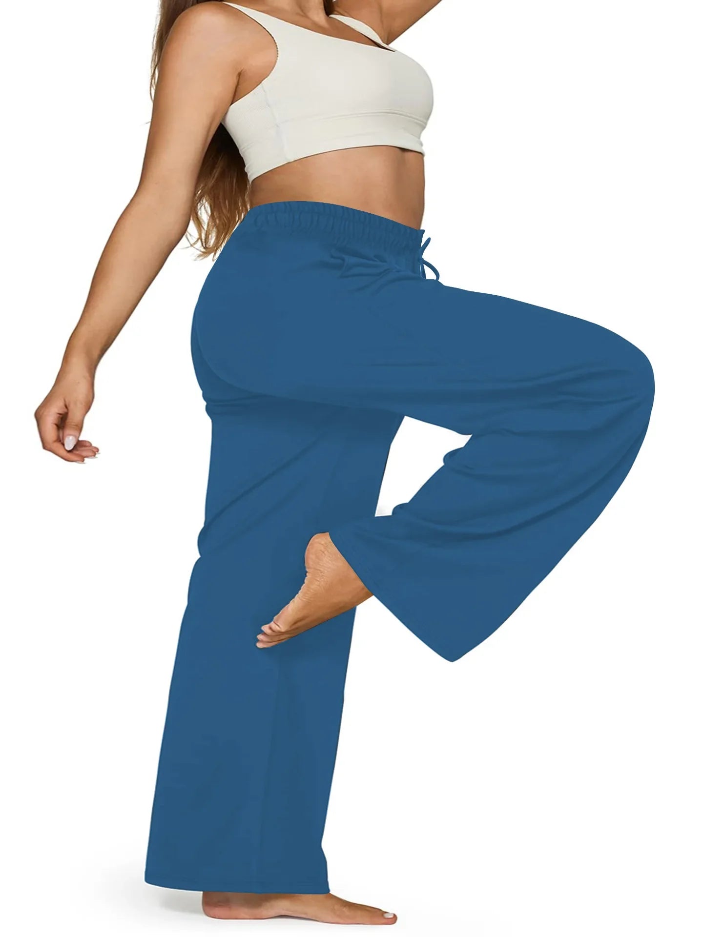 Wide Leg Lounge Trousers with Drawstring Waist and Pockets - Image 20