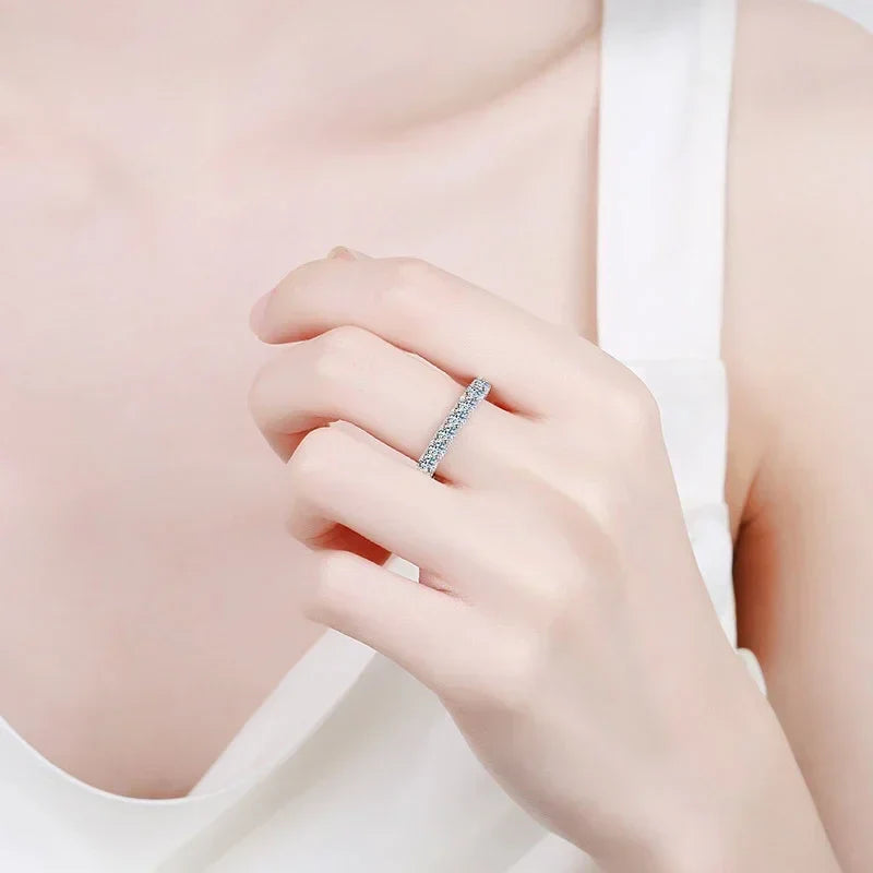 NeeTim 3mm Moissanite Ring Sterling Silver 925 with Gold Plated Wedding Engagement Eternity Band Patry Luxury Jewelry for Women