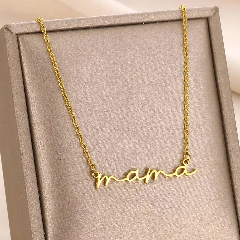 MAMA Pendent Necklaces for Women Gold Color Link Chain Stainless Steel Necklace 2025 Trend Female Choker Jewelry Gift