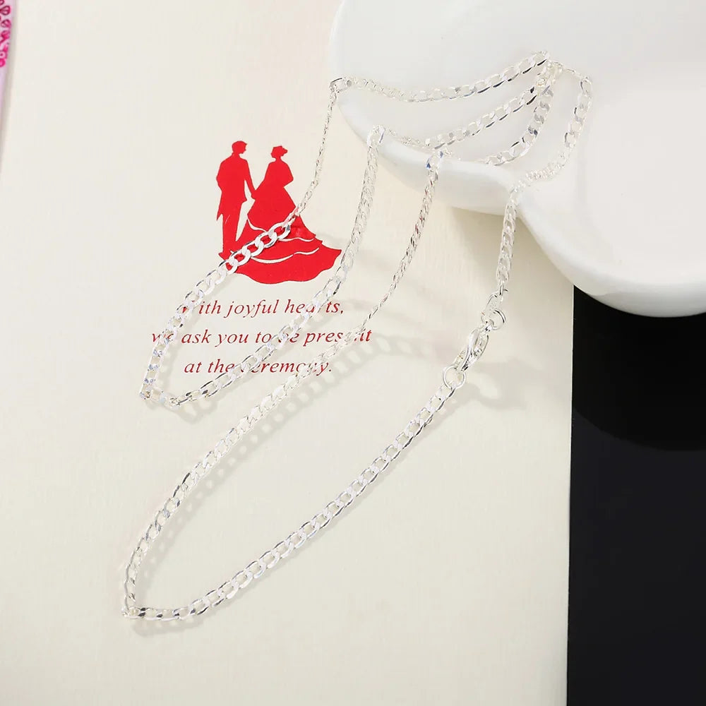 925 Sterling Silver Necklace 16/18/20/22/24/26/28/30 Inches Classic 2MM Flat Sideways chain for Women Men Jewelry Gift party
