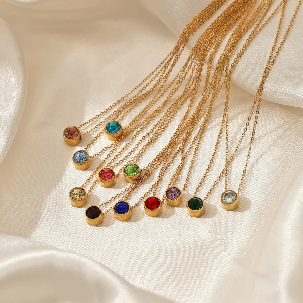 SUNIBI Stainless Steel Birthstone Necklace for Woman Gold Color Bride Designer Pendant Necklaces Birthday Gift Jewelry Wholesale