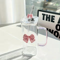 400mL Elegant Butterfly-Decorated Glass Tumbler with Straw & Handle - Reusable Freezer-Safe Water Cup for Coffee Juice Milk