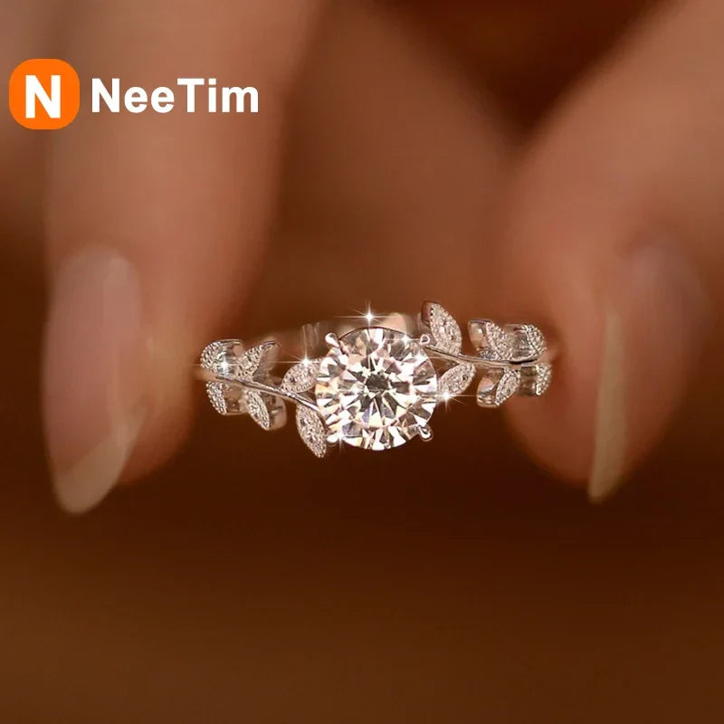 NeeTim 1CT Moissanite Diamond Rings Wedding Band for Women 925 Sterling Silver with Plated White Gold Bands Engagement Ring