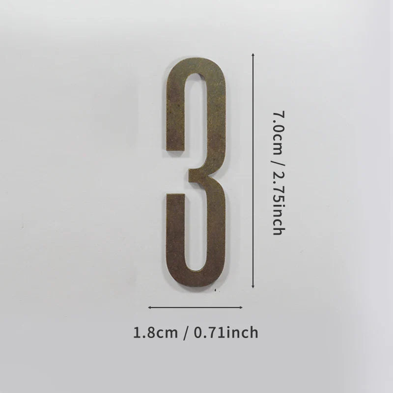 Bronze Door Number with Backing Adhesive 7cm Metal House Number Apartment Door Number for Outdoor Hotel Home Mailbox Label