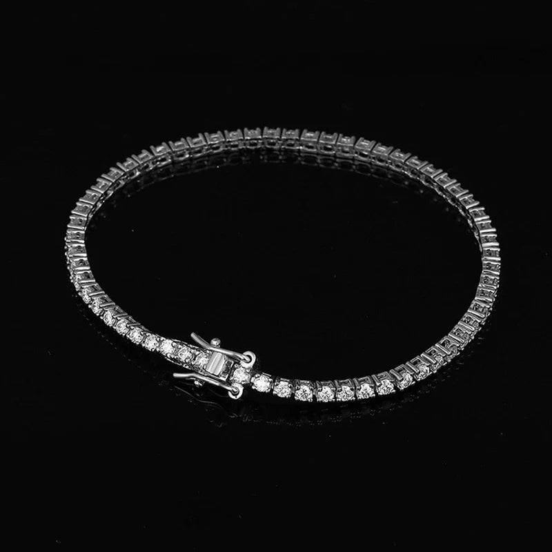 NeeTim 2mm D Color Moissanite Tennis Bracelet 925 Sterling Silver with White Gold Plated Bracelets for Women Pass Diamond Tester