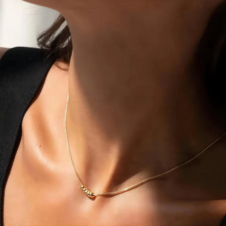 Minimalist Gold Color Stainless Steel Necklace for Women Classic Thin Chains Metal Beads Neck Jewelry